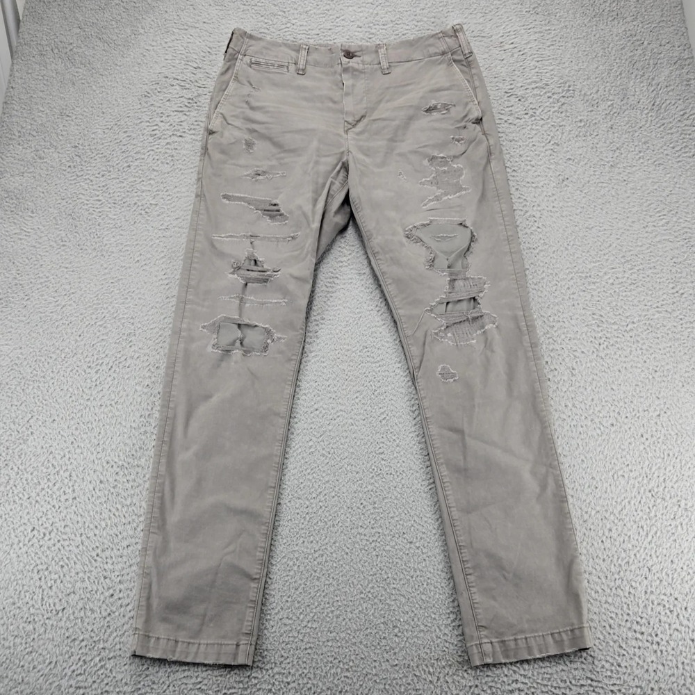 American Eagle Pants Mens 32x32 Gray Thrashed Chino Straight Leg Flex Mid Rise - Picture 1 of 11
